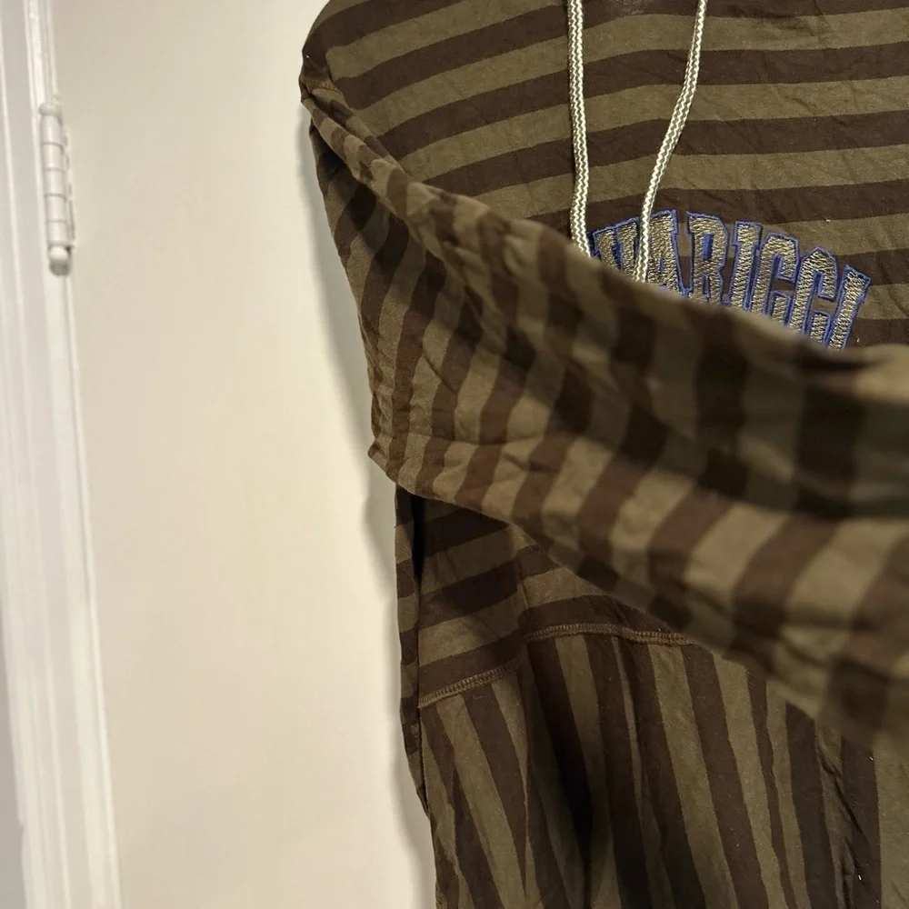 VTG 90s Z. Cavaricci Brown Striped Hooded Pullover Top. Embroidered Logo.